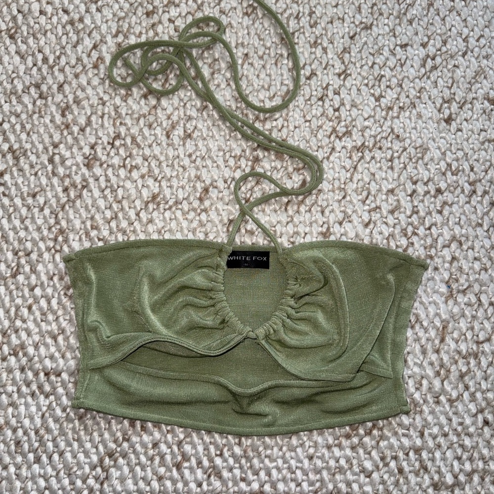 White Fox Olive Green Halter Top